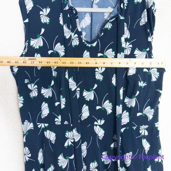 ELOQUII Navy Blue Petal Pusher Floral Tie Neck Long Sleeve Midi Dress, size 16 - Picture 8 of 14